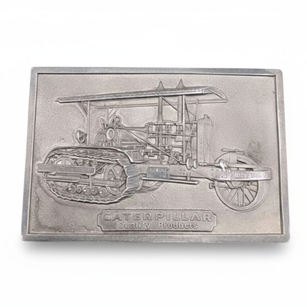 EUC Vintage 1976 Caterpillar Track-type Tractor Pewter Belt Buckle!